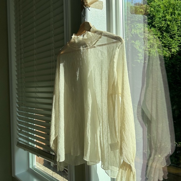 NEW oak and fort high neck sheer pleated long sleeve blouse - Picture 8 of 11